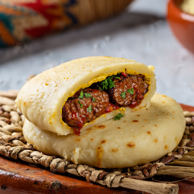 Arepa con Relleno de Mici al Estilo Rumano