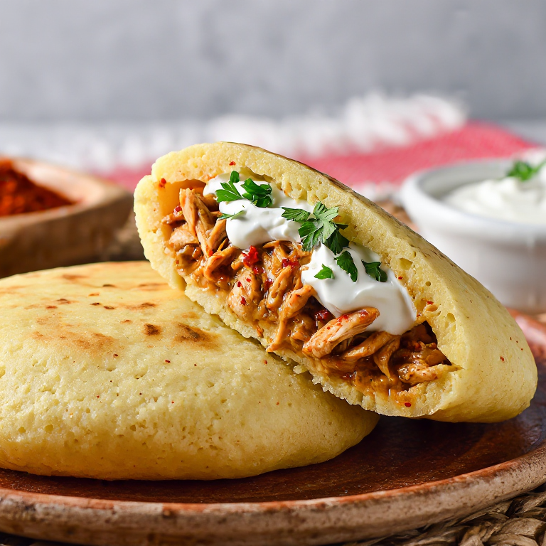 Arepa de Papricaș de Pui (Arepa Rellena de Pollo al Pimentón)