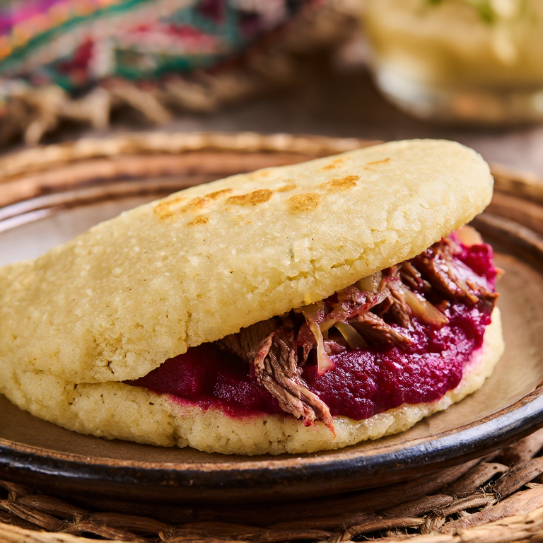 Arepa Rusa de Remolacha y Carne Estofada (Inspirada en Borscht)