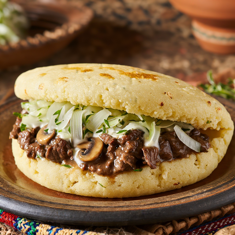 Arepa Stroganoff: Un clásico ruso en un bocado venezolano