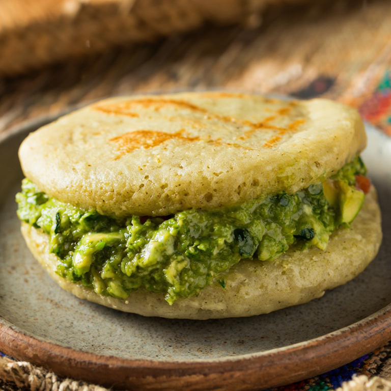 Arepa de Isombe: Cassava Leaf & Peanut Stuffed Arepa from Rwanda