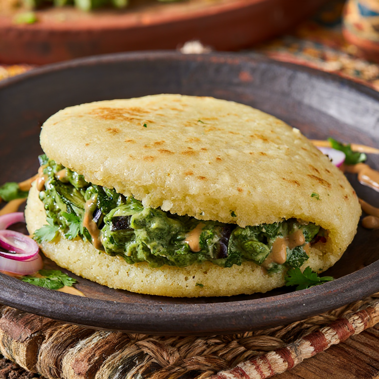 Arepa Rellena de Isombe (Estofado de Hojas de Yuca de Kigali)