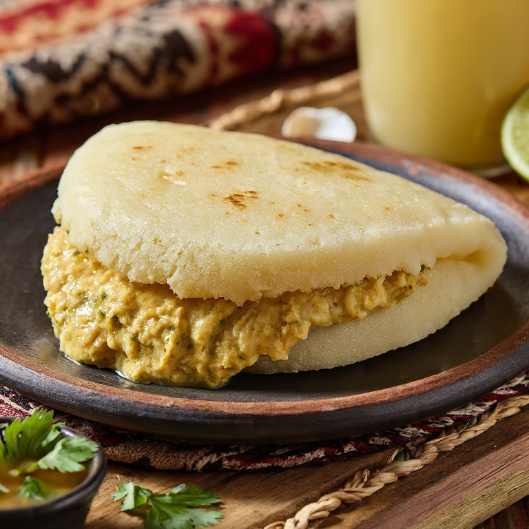 Arepa Sanhelena de Fishcake con Salsa de Tamarindo