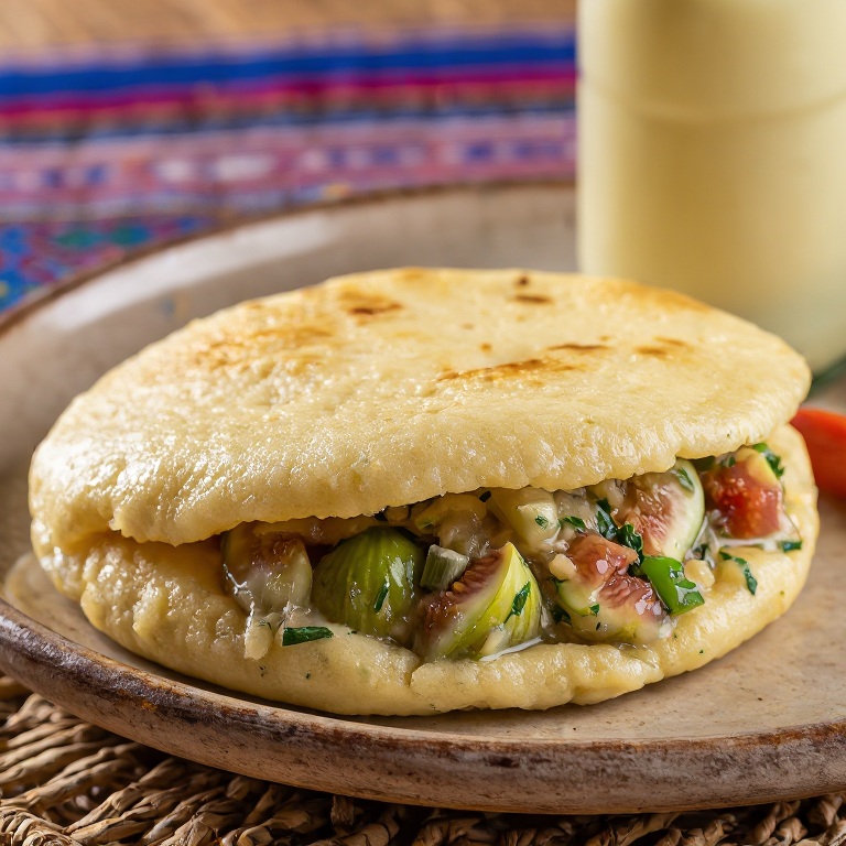 Arepa Rellena de Figo Verde y Bacalao (Green Fig and Saltfish Stuffed Arepa)