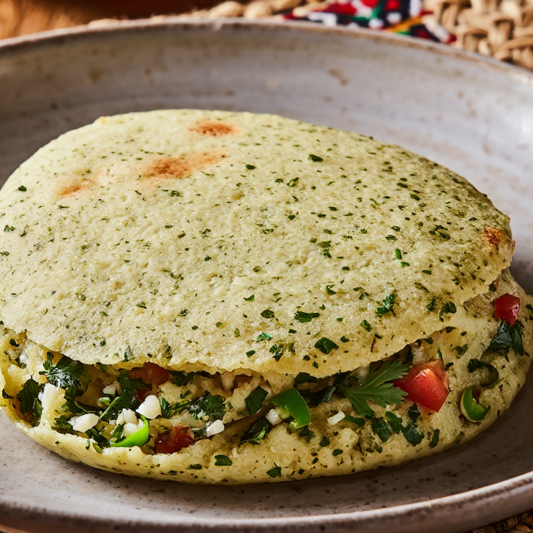Arepa de Callaloo Rellena de Pescado Salado