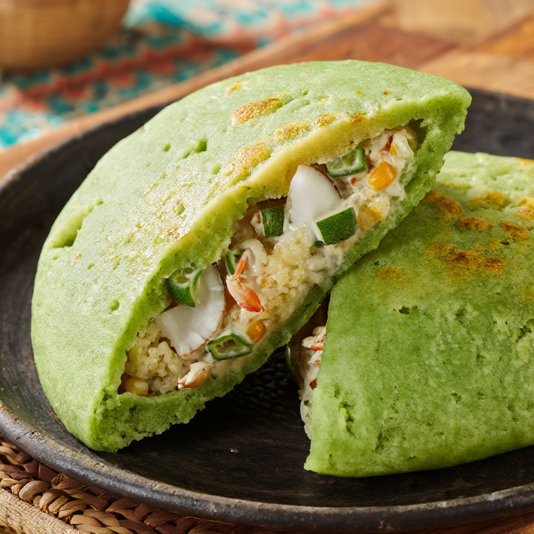 Arepa de Callaloo con Relleno de Cangrejo al Coco
