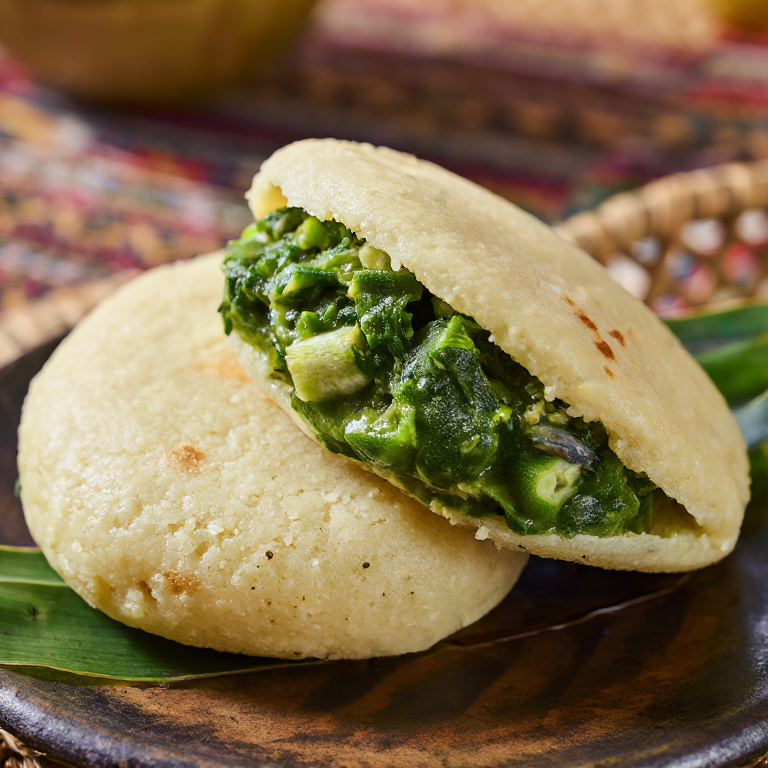 Arepas rellenas de callaloo y bacalao (inspiradas en San Vicente y las Granadinas)