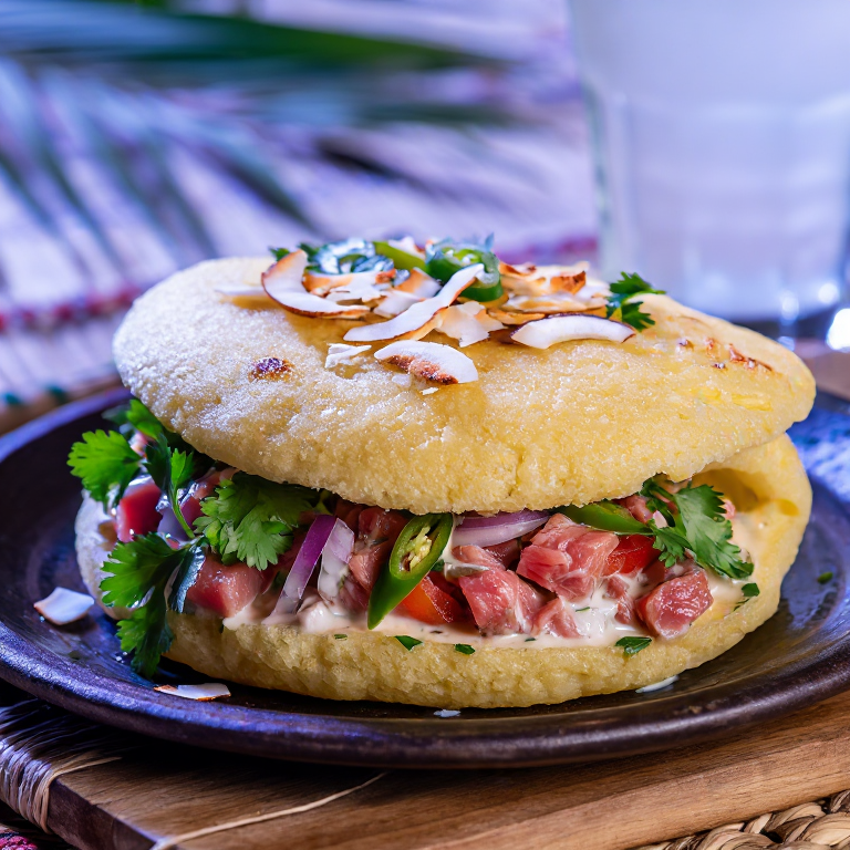 Arepa de Oka Samoano (Marinated Fish Arepa)
