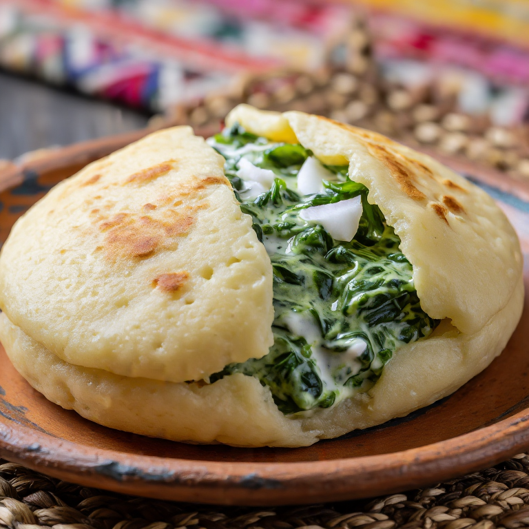 Arepa de Palusami: Relleno Cremoso de Espinacas con Coco