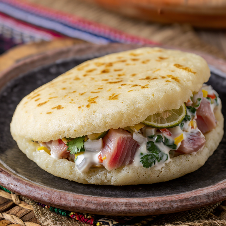 Arepa de Oka Samoana (Arepa rellena de pescado crudo marinado en coco)