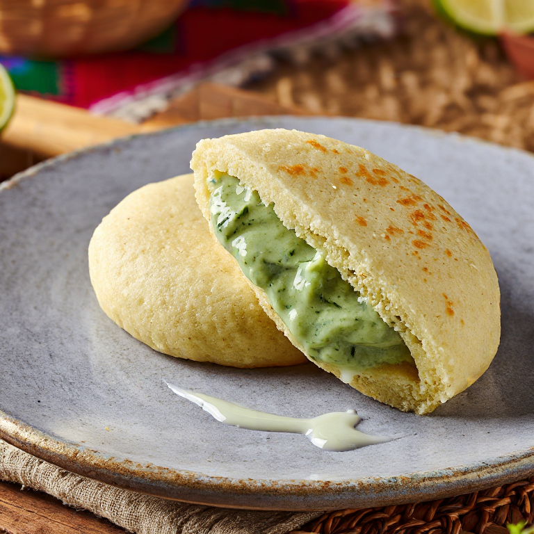 Arepa Palusami: Arepa Rellena con Crema de Coco y Hojas de Taro