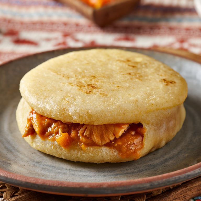 Arepa rellena de calulu de peixe (estilo São Tomé)