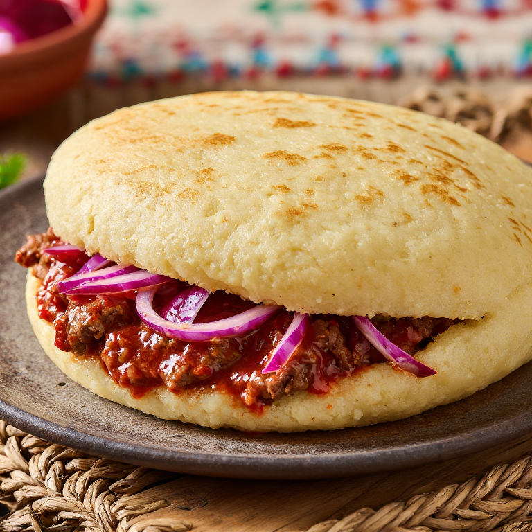 Arepa al Estilo Belgrade con Ćevapi y Ajvar