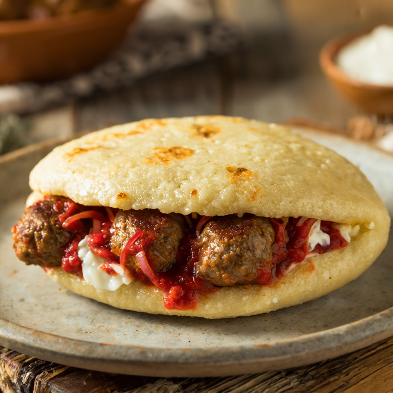 Arepa Serbia con Ćevapi y Ajvar