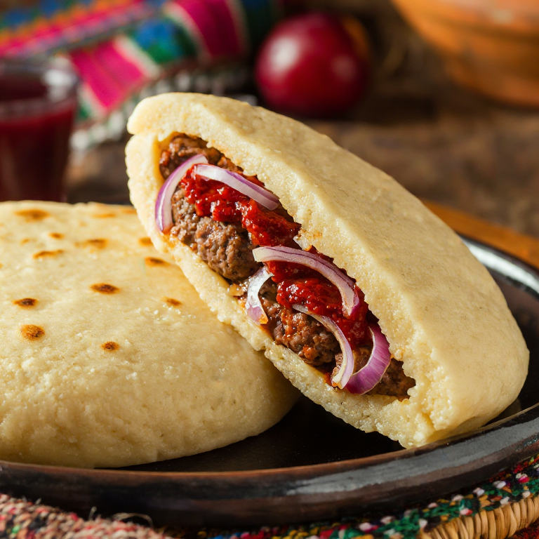 Arepa de Ćevapi al Estilo Užički (Stuffed Corn Arepa with Serbian Grilled Sausages)