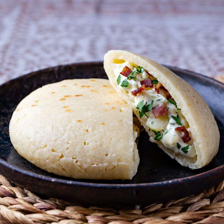 Arepa de Bryndza y Patatas (Bryndzové Halušky Fusion)