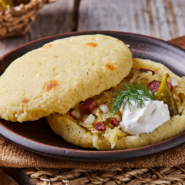 Kapustnica Arepa: Slovak Sauerkraut & Smoked Sausage Arepa