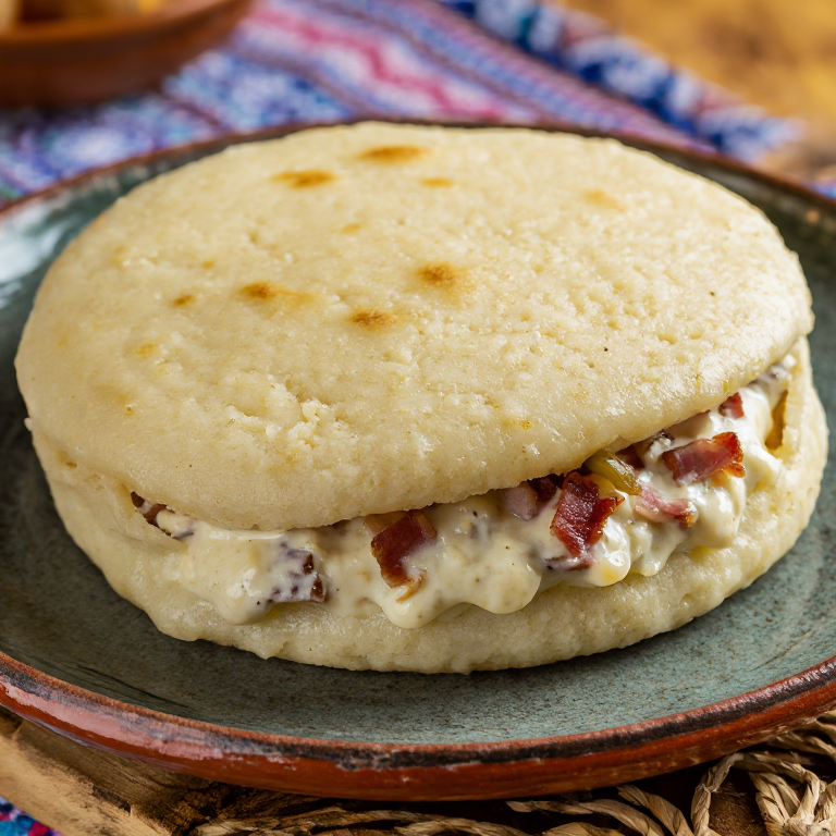 Arepa Eslovaca: Rellena de Bryndza y Bacon Crujiente