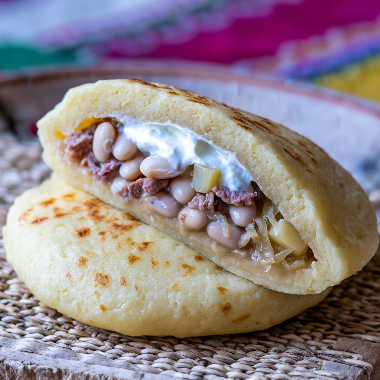 Arepa rellena de Jota eslovena (estofado de alubias y chucrut)