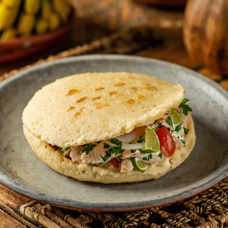 Arepa Kokoda (Arepa Rellena de Pescado Marinado en Leche de Coco)