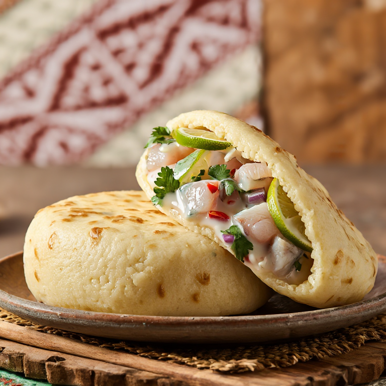 Arepa de Kokoda (Arepa Rellena de Pescado Marinado al Estilo de las Islas Salomón)