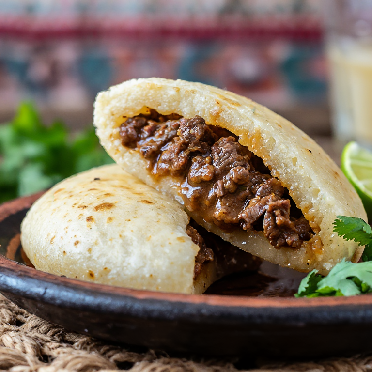 Arepa de Suqaar Somali (Arepa Rellena de Estofado de Res Especiado)