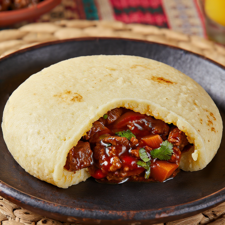 Arepa Somali: Rellena de Suqaar (Estofado de Carne Especiado)