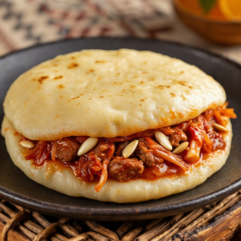 Arepa Kimchi con Cerdo Picante y Sésamo