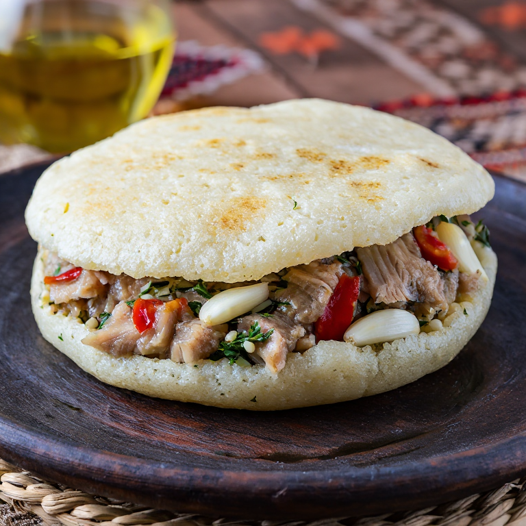 Arepa rellena de bacalao al ajoarriero