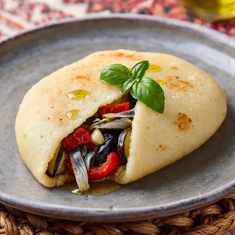 Arepa de Escalivada con Anchoas