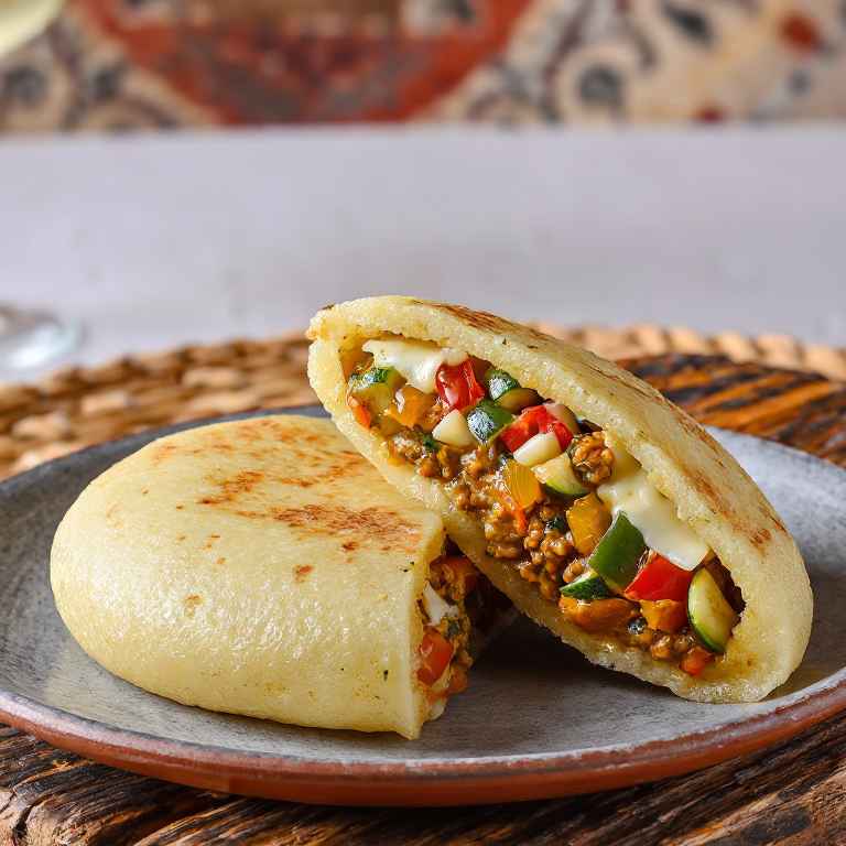 Arepas rellenas de pisto manchego y queso manchego
