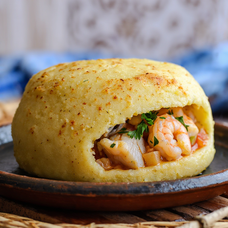 Arepa de Suquet de Peix (Inspirada en el guiso catalán de pescado)