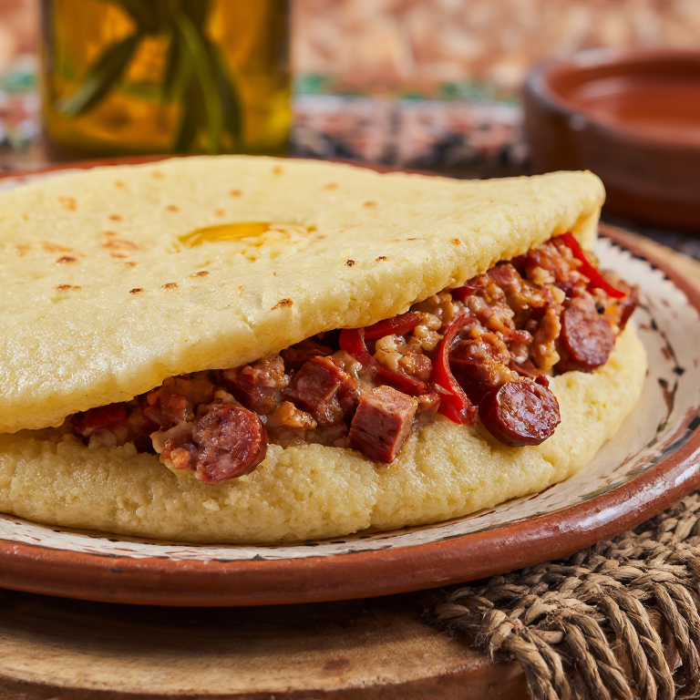 Arepa rellena de migas al estilo de Baza