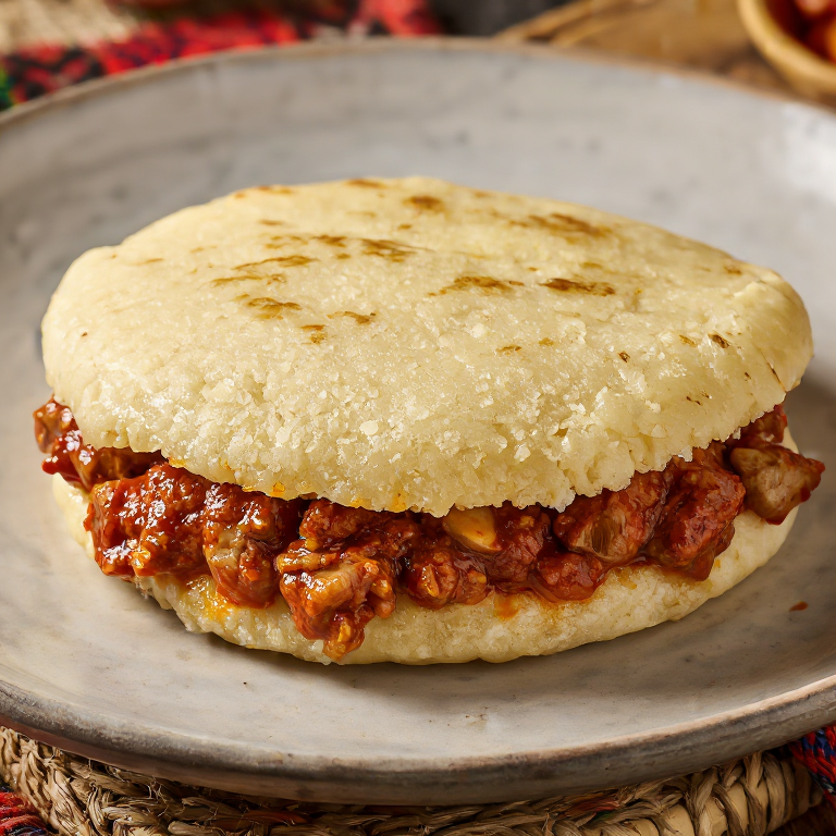 Arepa de Butifarra Catalana con Mongetes y Romesco
