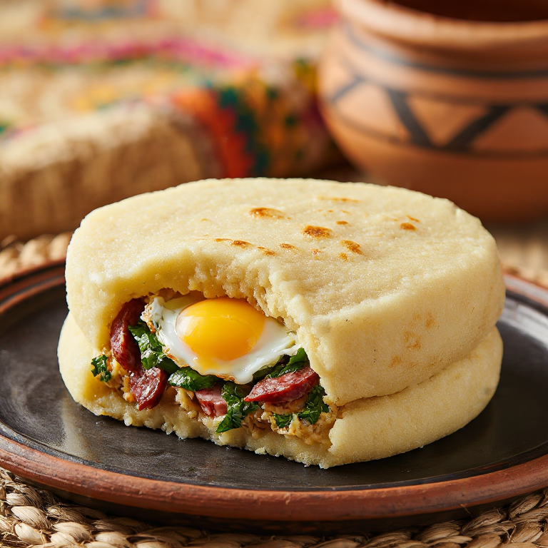Arepa rellena de migas extremeñas