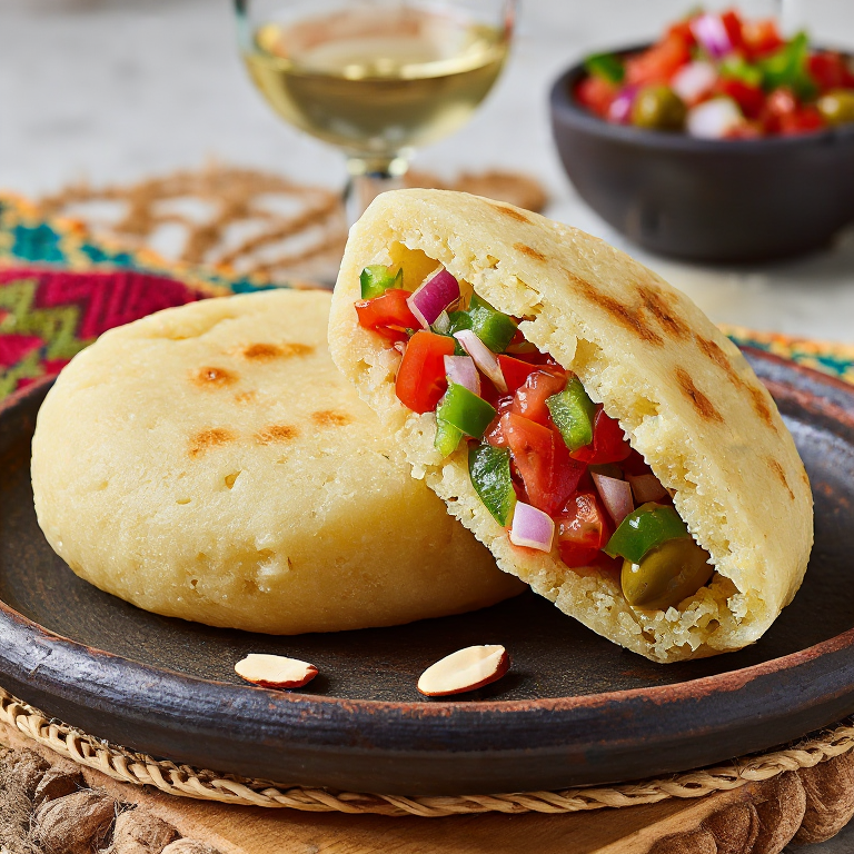 Arepa de Ajo Blanco con Pipirrana