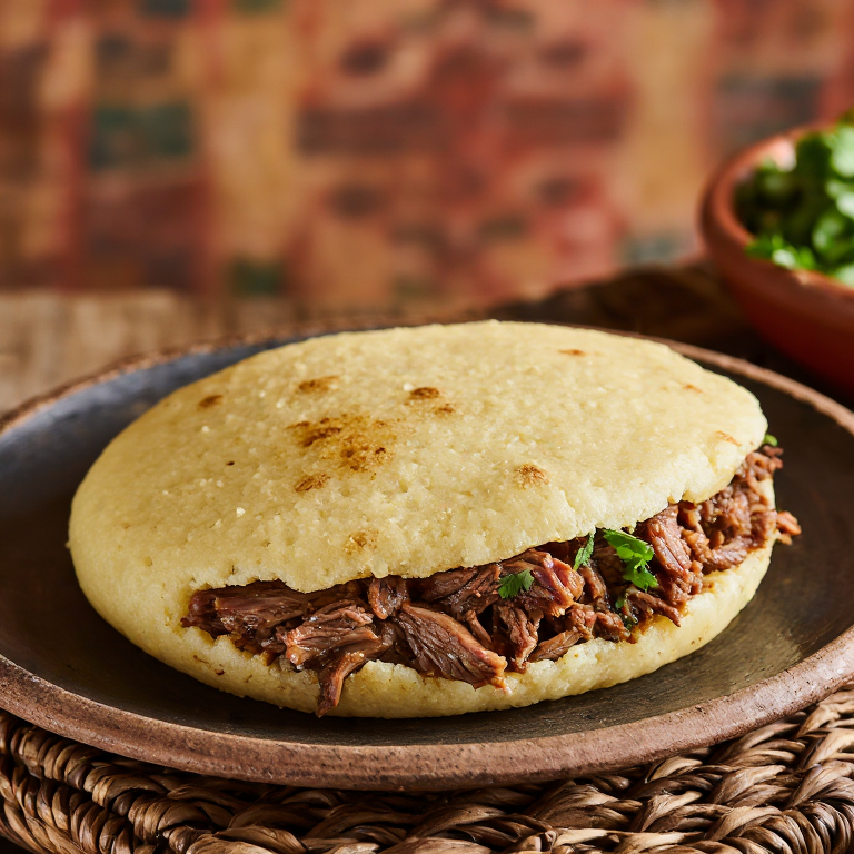 Arepa de Cerdo Ibérico Estofado con Pimentón de la Vera