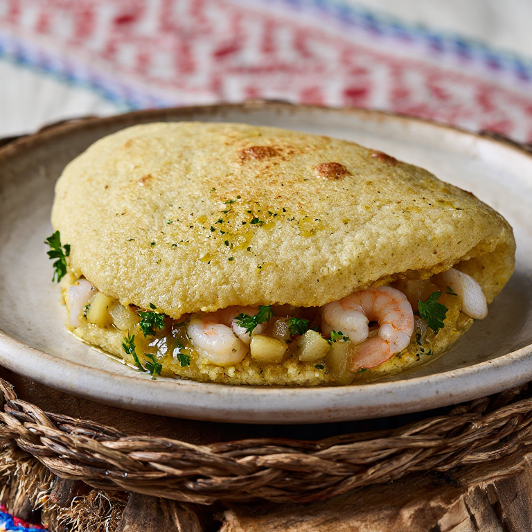 Arepa de suquet de peix (Arepa rellena de guiso de pescado a la valenciana)