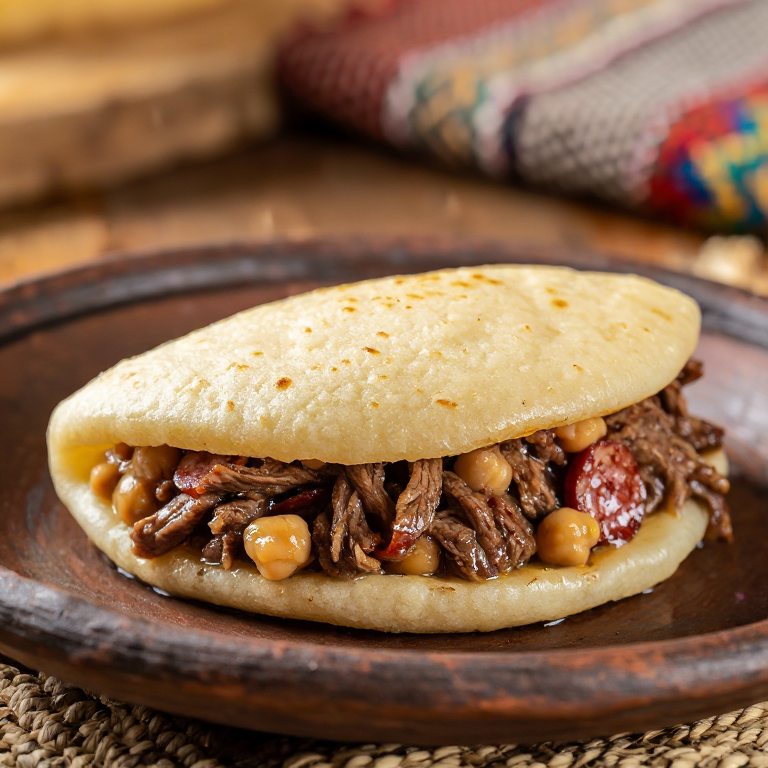 Arepa Rellena de Cocido Madrileño (Madrid-style Stuffed Arepa)