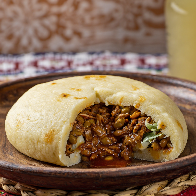 Arepa Catalana de Butifarra y Mongetes con Romesco