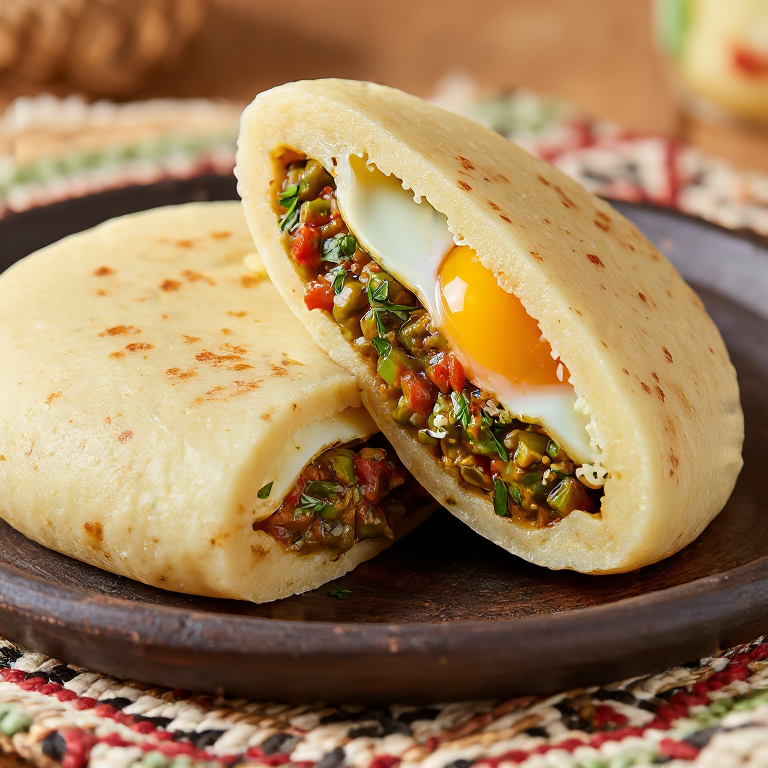Arepas de Pisto Manchego con Huevo y Queso