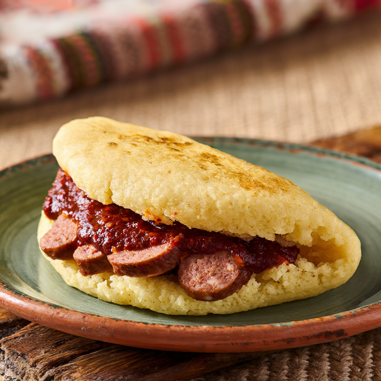 Arepa de Butifarra con Mongetes y Romesco