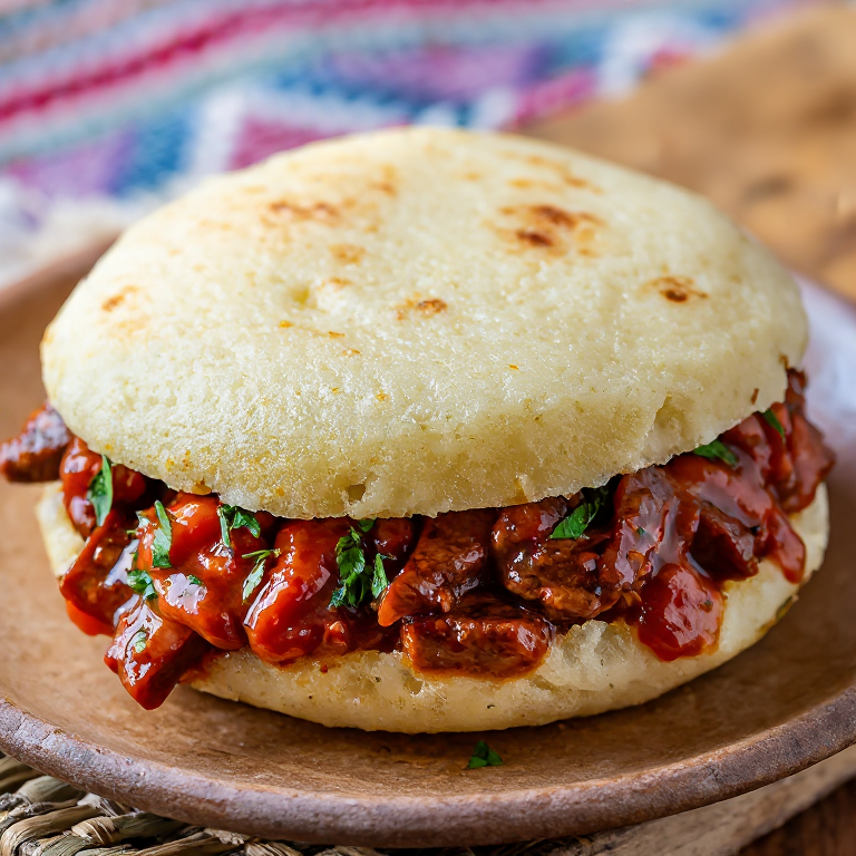 Arepa a la Catalana: Relleno de Botifarra, Mongetes y Romesco