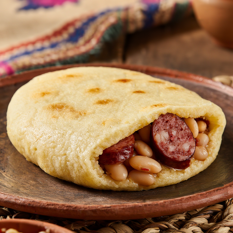 Arepa Rellena de Butifarra y Mongetes (Estilo Vacarisas)