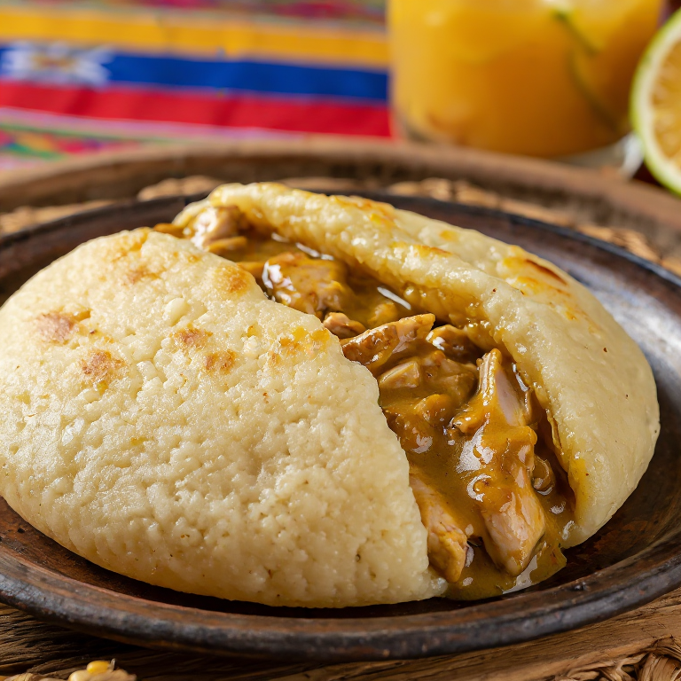 Arepa de Pom (Arepa Rellena de Pollo y Tayer al Estilo Surinamés)