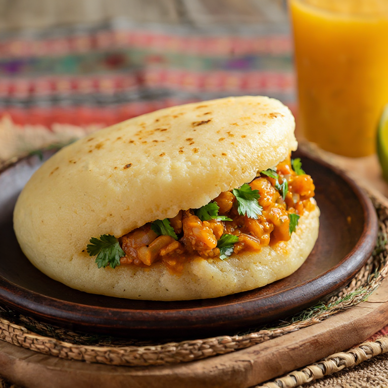 Arepa de Pom Surinamés (Arepa Rellena con Guiso de Pollo y Yautía)