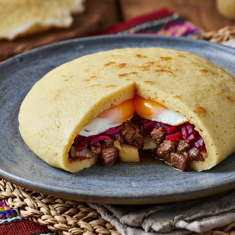 Arepa Rellena de Pytt i Panna (Arepa Sueca con Hash de Carne y Patatas)