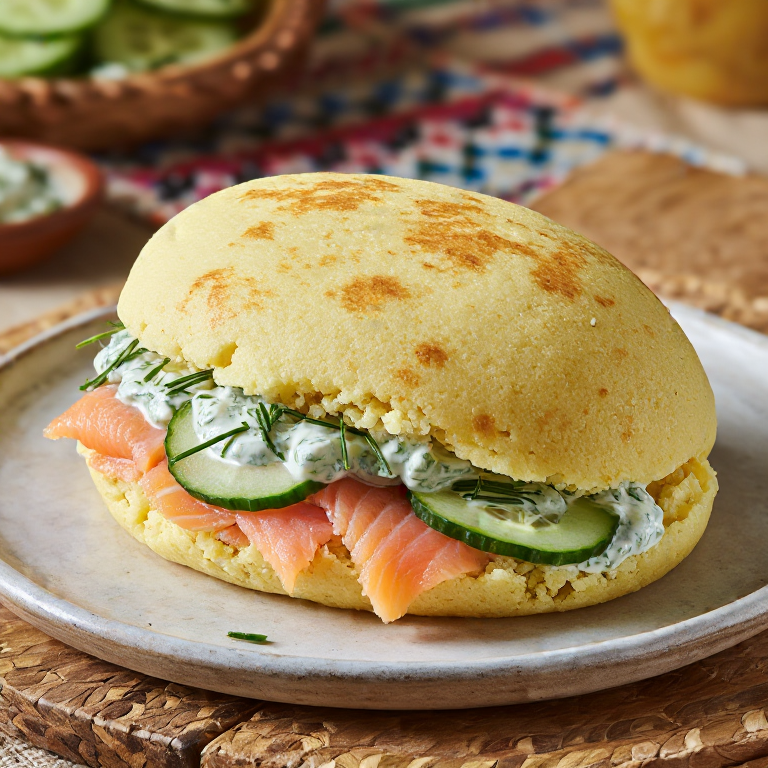 Arepa Sueca con Salmón Ahumado y Eneldo