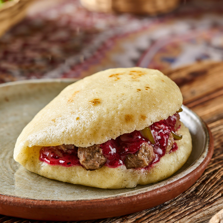 Arepa sueca de köttbullar: albóndigas suecas con salsa cremosa y lingonberry