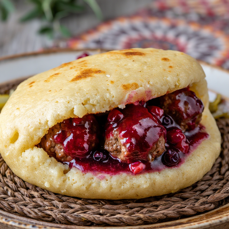 Arepa de Albóndigas Suecas (Swedish Meatball Arepa)